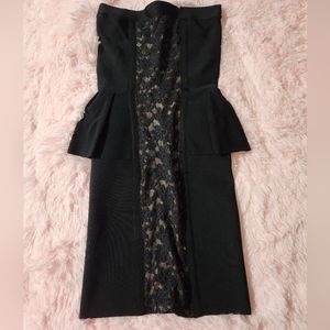 Bebe Black Lace Inset Peplum Bodycon Cocktail Dress